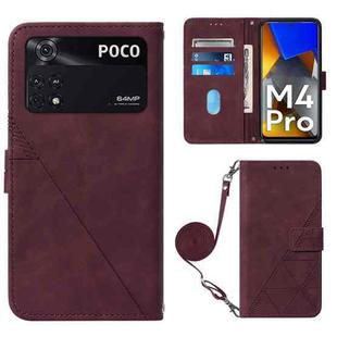 For Xiaomi Poco M4 Pro 4G Crossbody 3D Embossed Flip Leather Phone Case(Wine Red)