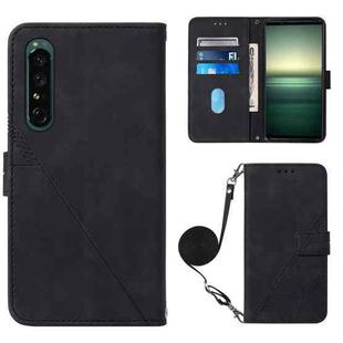 For Sony Xperia 1 IV Crossbody 3D Embossed Flip Leather Phone Case(Black)