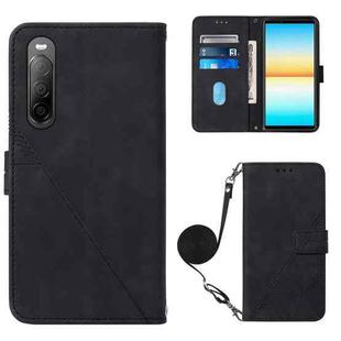 For Sony Xperia 10 IV Crossbody 3D Embossed Flip Leather Phone Case(Black)