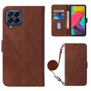 For Samsung Galaxy M53 5G Crossbody 3D Embossed Flip Leather Phone Case(Brown)