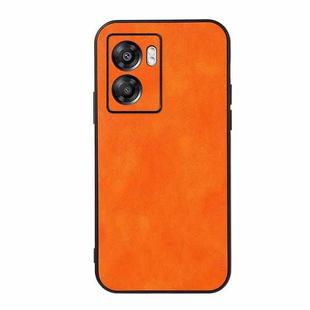 For OPPO A57 5G Accurate Hole Two-color Litchi Texture PU Phone Case(Orange)