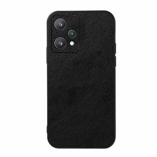 For OPPO Realme 9 Pro Accurate Hole Two-color Litchi Texture PU Phone Case(Black)