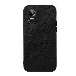 For OPPO Realme GT Neo 3 Accurate Hole Two-color Litchi Texture PU Phone Case(Black)