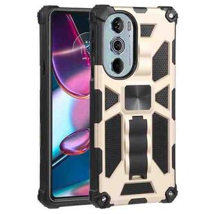 For Motorola Edge 30 Pro Shockproof TPU + PC Magnetic Protective Phone Case with Holder(Gold)