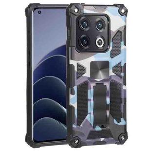 For OnePlus 10 Pro Camouflage Armor Shockproof TPU + PC Magnetic Protective Phone Case with Holder(Light Blue)