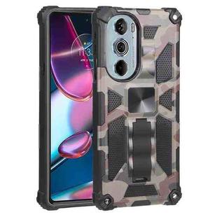 For Motorola Edge 30 Pro Camouflage Armor Shockproof TPU + PC Magnetic Protective Phone Case with Holder(Army Green)