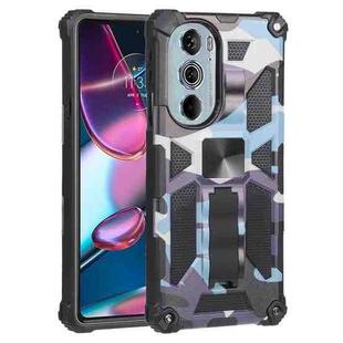 For Motorola Edge 30 Pro Camouflage Armor Shockproof TPU + PC Magnetic Protective Phone Case with Holder(Light Blue)