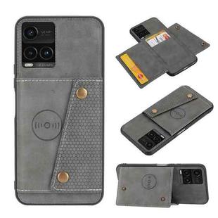 For vivo Y33s Double Buckle PU + TPU Shockproof Magnetic Phone Case(Grey)