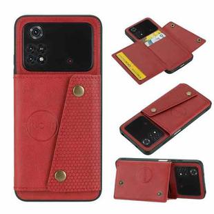 For Xiaomi Poco M4 Pro 4G Double Buckle PU + TPU Shockproof Magnetic Phone Case(Red)