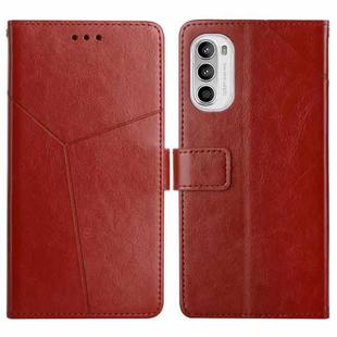 For Motorola Moto G52 Y Stitching Horizontal Flip Leather Phone Case(Brown)