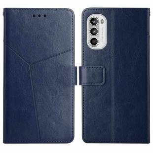 For Motorola Moto G52 Y Stitching Horizontal Flip Leather Phone Case(Blue)