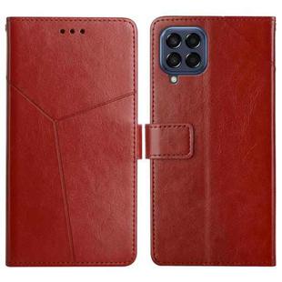 For Samsung Galaxy M33 Y Stitching Horizontal Flip Leather Phone Case(Brown)