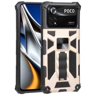 For Xiaomi Poco X4 Pro 5G Shockproof TPU + PC Magnetic Protective Phone Case with Holder(Gold)