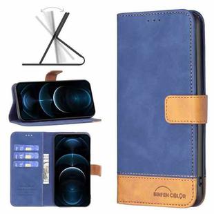 For iPhone 12 Pro Max BF11 Color Matching Skin Feel Leather Phone Case(Blue)