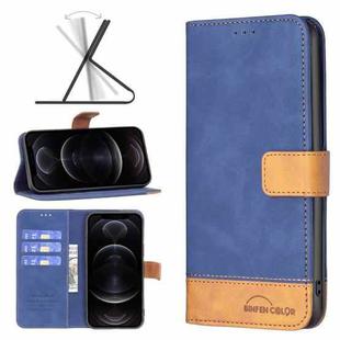 For iPhone 12 / 12 Pro BF11 Color Matching Skin Feel Leather Phone Case(Blue)