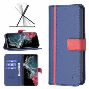 For Samsung Galaxy S22 Ultra 5G BF13 Color Matching Cross Texture Leather Phone Case(Blue)