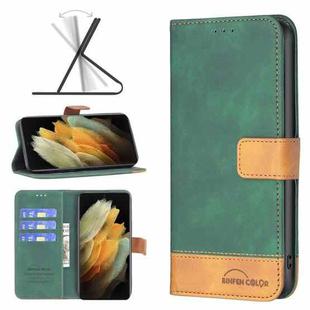 For Samsung Galaxy S21 Ultra 5G BF11 Color Matching Skin Feel Leather Phone Case(Green)