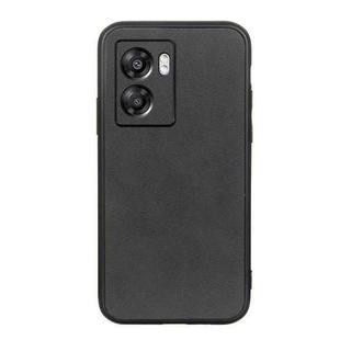 For OPPO A57 5G Accurate Hole Two-color Calf Texture PU Phone Case(Black)