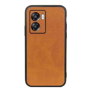 For OPPO A57 5G Accurate Hole Two-color Calf Texture PU Phone Case(Brown)