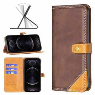 For iPhone 12 / 12 Pro Color Matching Double Sewing Thread Leather Case(Brown)