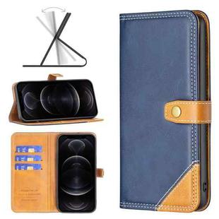 For iPhone 12 / 12 Pro Color Matching Double Sewing Thread Leather Case(Blue)