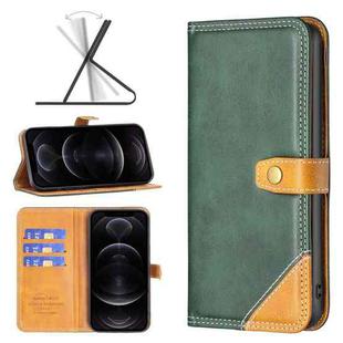 For iPhone 12 / 12 Pro Color Matching Double Sewing Thread Leather Case(Green)