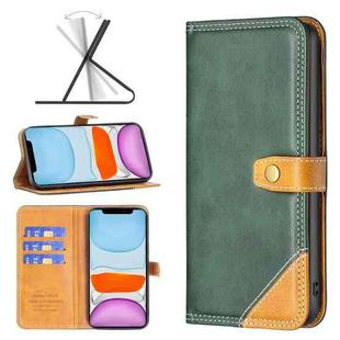 For iPhone 11 Color Matching Double Sewing Thread Leather Case (Green)