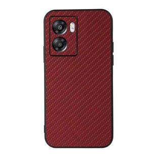 For OPPO A57 5G Accurate Hole Carbon Fiber Texture PU Phone Case(Red)
