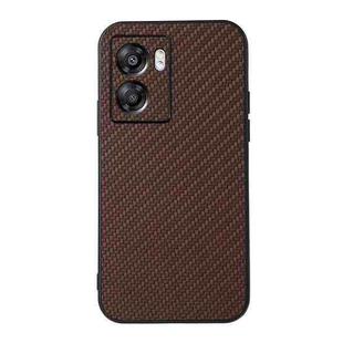 For OPPO A57 5G Accurate Hole Carbon Fiber Texture PU Phone Case(Brown)