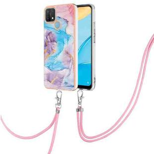 For OPPO A15 / A15s Electroplating IMD TPU Phone Case with Lanyard(Blue Marble)