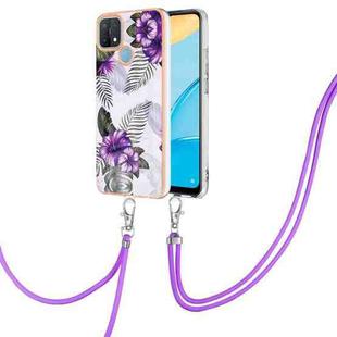 For OPPO A15 / A15s Electroplating IMD TPU Phone Case with Lanyard(Purple Flower)
