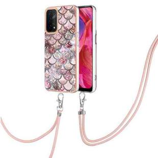 For OPPO A74 5G / A93 5G Electroplating IMD TPU Phone Case with Lanyard(Pink Scales)