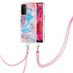 For OPPO A74 5G / A93 5G Electroplating IMD TPU Phone Case with Lanyard(Blue Marble)