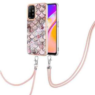 For OPPO A94 5G / A95 5G Electroplating IMD TPU Phone Case with Lanyard(Pink Scales)