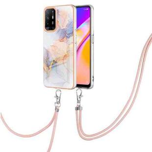 For OPPO A94 5G / A95 5G Electroplating IMD TPU Phone Case with Lanyard(White Marble)