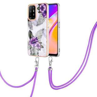 For OPPO A94 5G / A95 5G Electroplating IMD TPU Phone Case with Lanyard(Purple Flower)