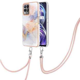 For OPPO Realme 8i Electroplating IMD TPU Phone Case with Lanyard(White Marble)