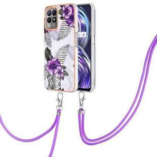 For OPPO Realme 8i Electroplating IMD TPU Phone Case with Lanyard(Purple Flower)