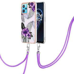 For OPPO Realme 9 Pro+ 5G Electroplating IMD TPU Phone Case with Lanyard(Purple Flower)