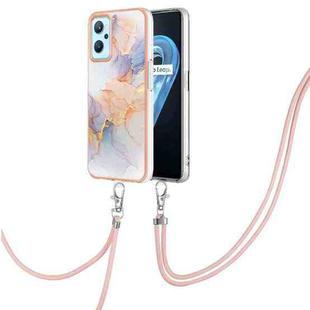 For OPPO Realme 9i / A36 / A96 4G Electroplating IMD TPU Phone Case with Lanyard(White Marble)