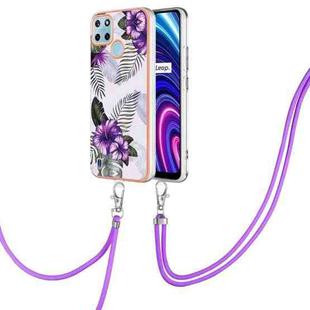 For OPPO Realme C21Y / C25Y Electroplating IMD TPU Phone Case with Lanyard(Purple Flower)