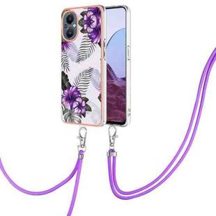 For OnePlus N20 5G Electroplating IMD TPU Phone Case with Lanyard(Purple Flower)