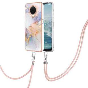 For Nokia G20 / G10 Electroplating IMD TPU Phone Case with Lanyard(White Marble)