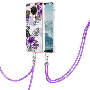 For Nokia G20 / G10 Electroplating IMD TPU Phone Case with Lanyard(Purple Flower)