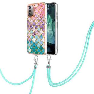 For Nokia G21 / G11 Electroplating IMD TPU Phone Case with Lanyard(Colorful Scales)