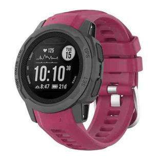 For Garmin Instinct 2S Silicone Stainless Steel Buckle Watch Band(Wine Red)
