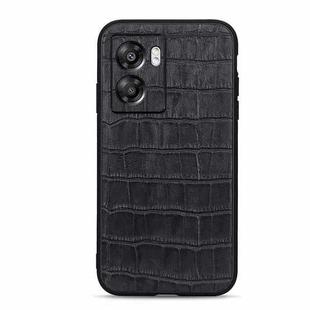 For OPPO A57 5G Accurate Hole Crocodile Texture Genuine Leather Phone Case(Black)