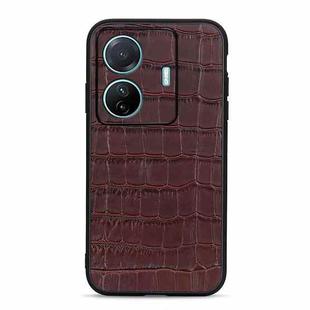 For vivo S15e Accurate Hole Crocodile Texture Genuine Leather Phone Case(Brown)