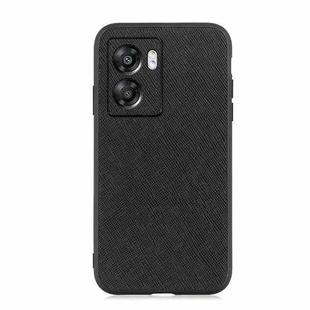For OPPO A57 5G Accurate Hole Cross Texture Genuine Leather Phone Case(Black)