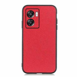 For OPPO A57 5G Accurate Hole Cross Texture Genuine Leather Phone Case(Red)